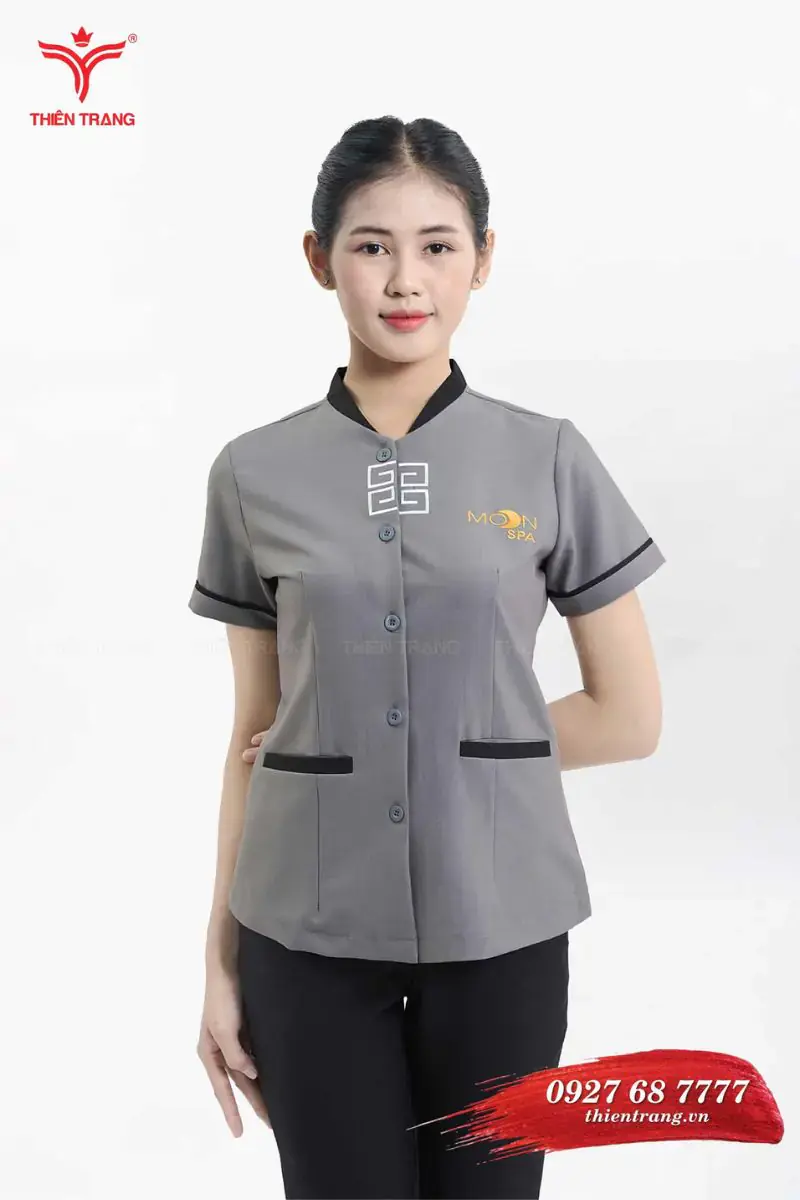 Đồng phục spa cổ tàu phối quần thun thoải mái cho nhân viên