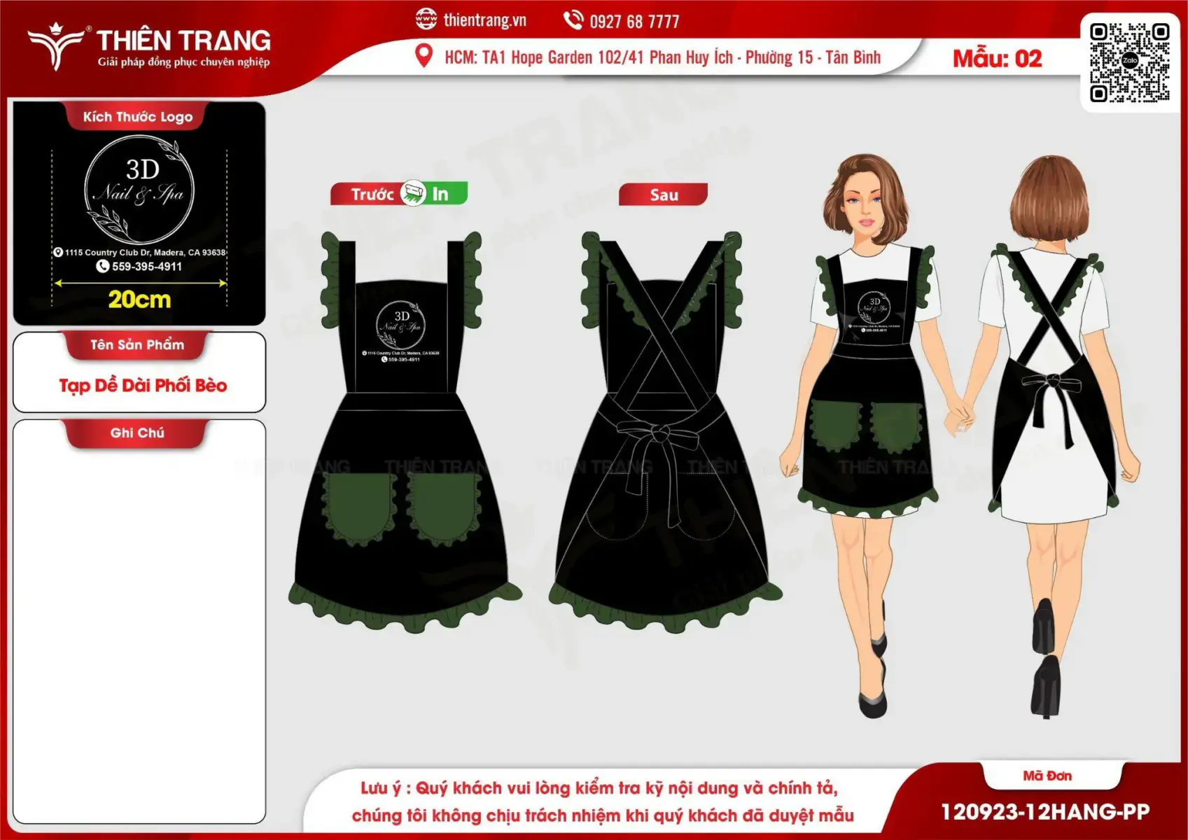 Maket tạp dề dài phối bèo thương hiệu 3D Nail & Spa