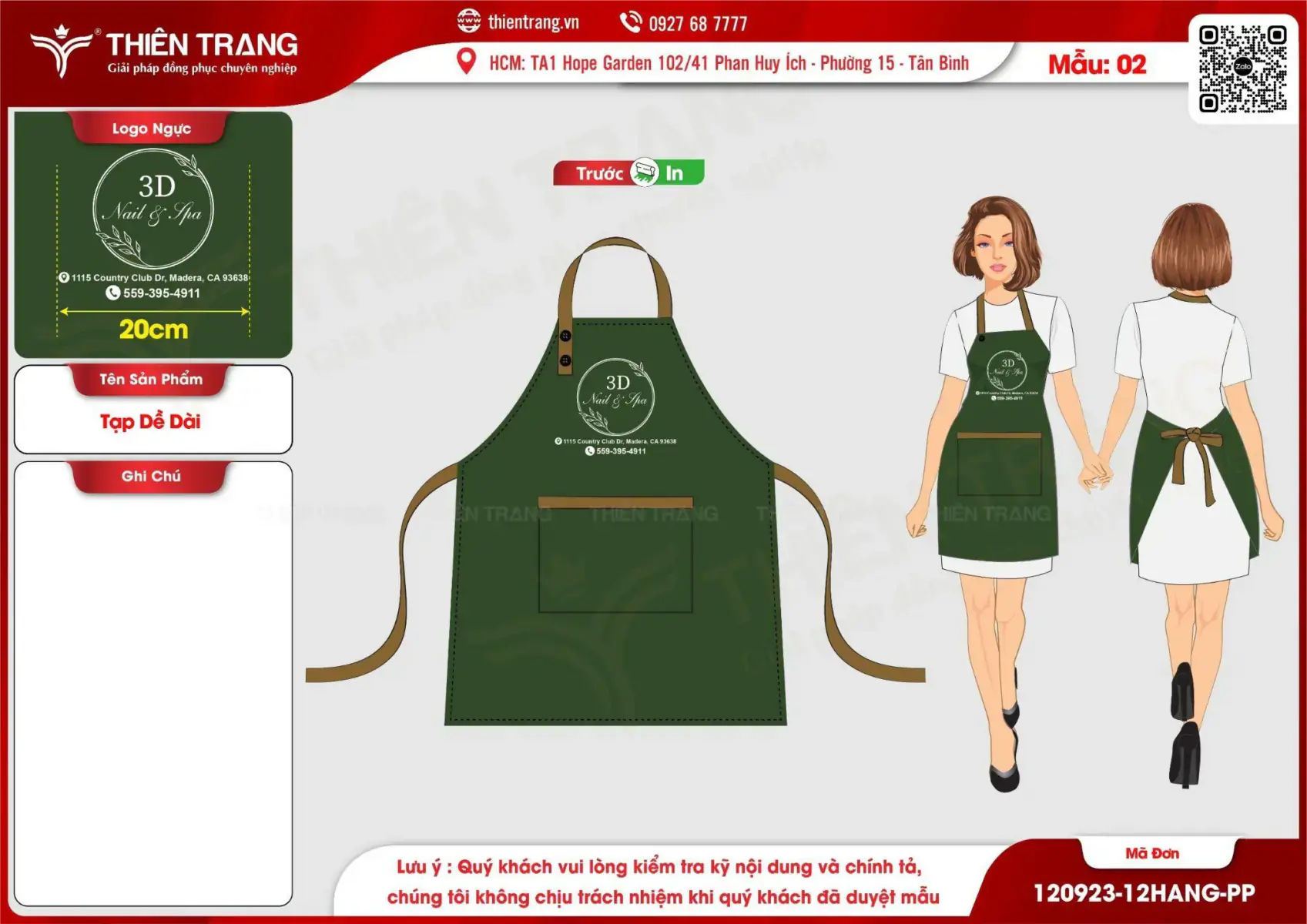 Maket tạp dề dài thương hiệu 3D Nail & Spa