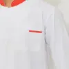 Chi tiết đồng phục bếp khách sạn TTKSADBKS1B màu trắng phối cam