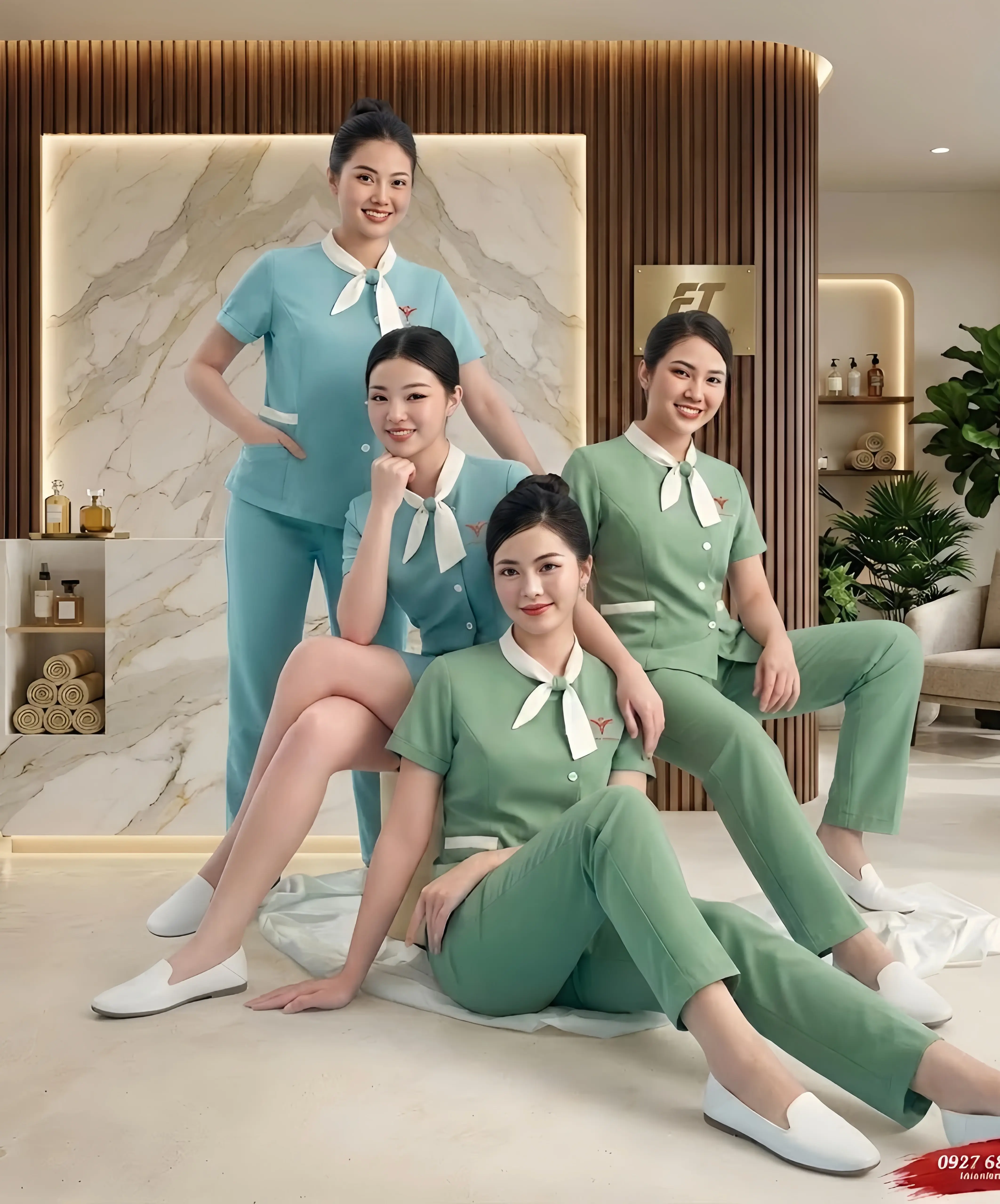 Mẫu đồng phục spa màu xanh đẹp