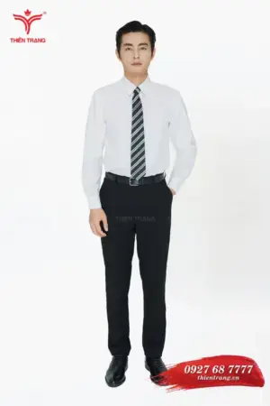 Áo sơ mi công sở nam TTDNGASMDNM1E màu trắng phối xanh dương