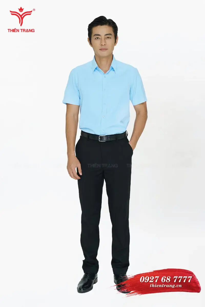 Áo sơ mi công sở ngắn tay nam TTDNGASMDNM5 xanh dương