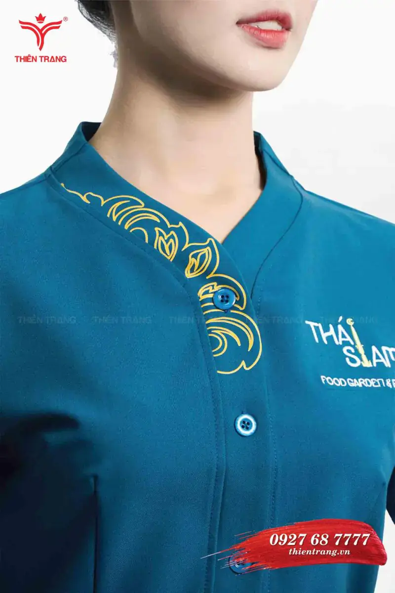 Đồng phục phục vụ nhà hàng nữ TTNHAPVWM5 màu xanh dương - Ảnh 4