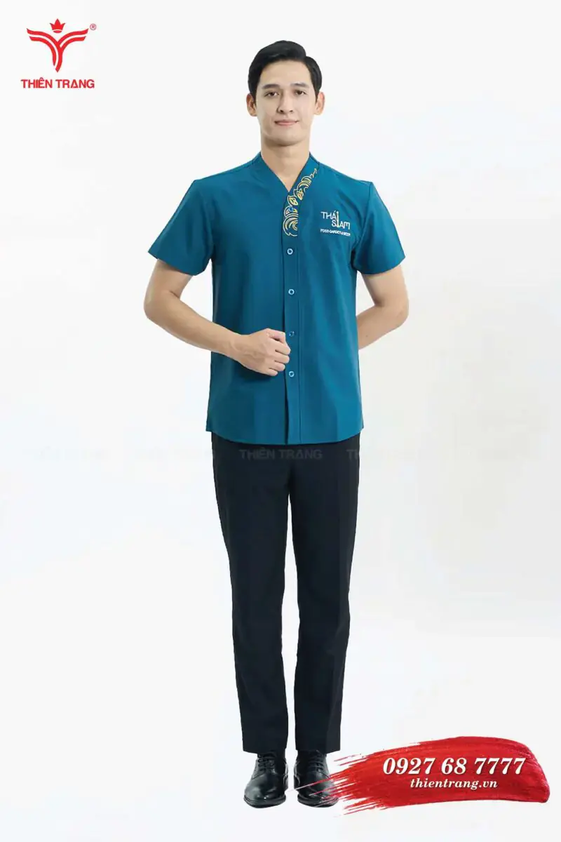 Đồng phục phục vụ nhà hàng TTNHAPVM5 màu xanh dương