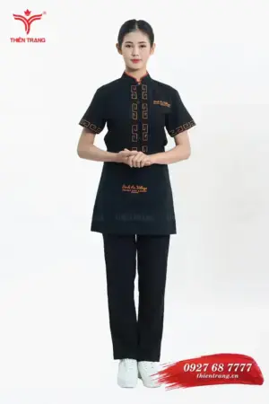 Đồng phục phục vụ nhà hàng nữ TTNHAPVWM21 màu đen phối cam