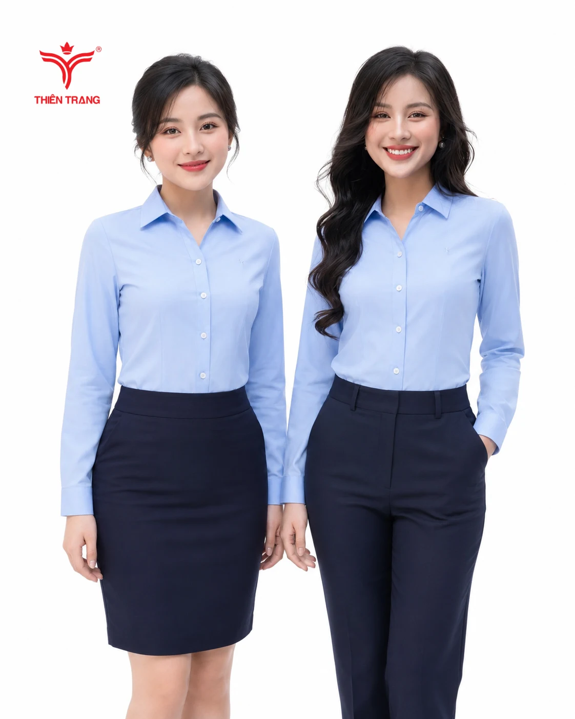 Đồng phục sơ mi nữ xanh dương cao cấp