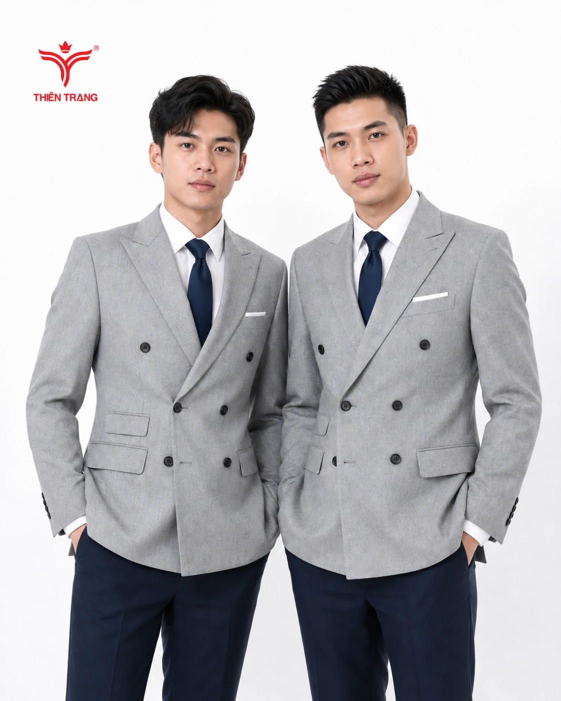 Đồng phục Vest nam sáu khuy dáng suông màu xám