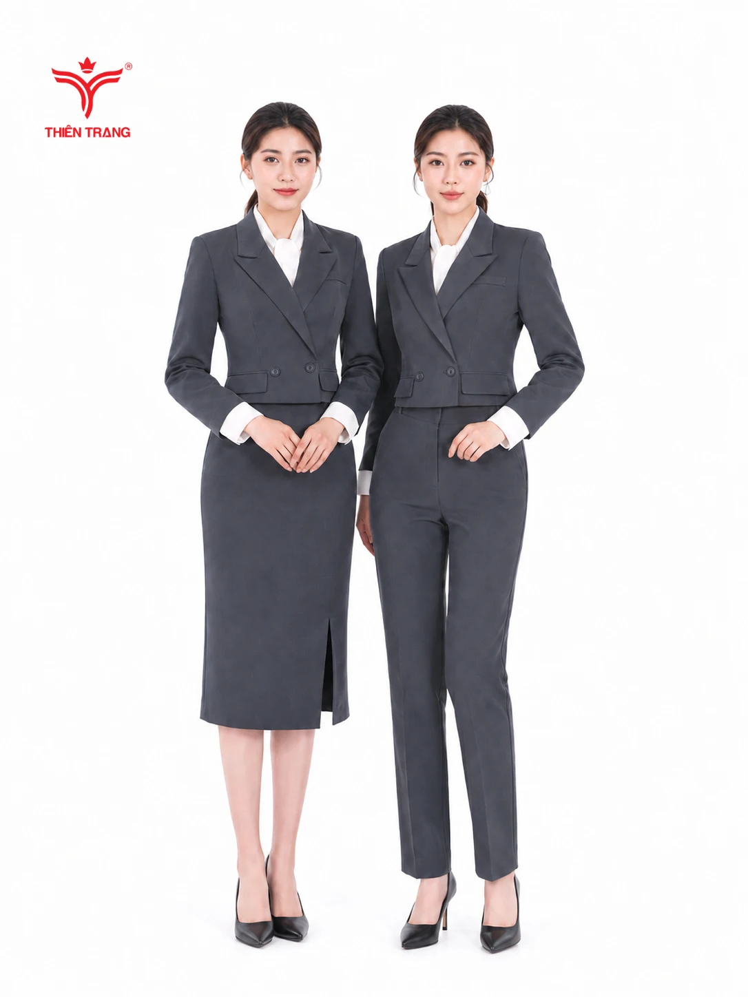 Đồng phục vest nữ dáng lửng màu xám ghi - Ảnh 2