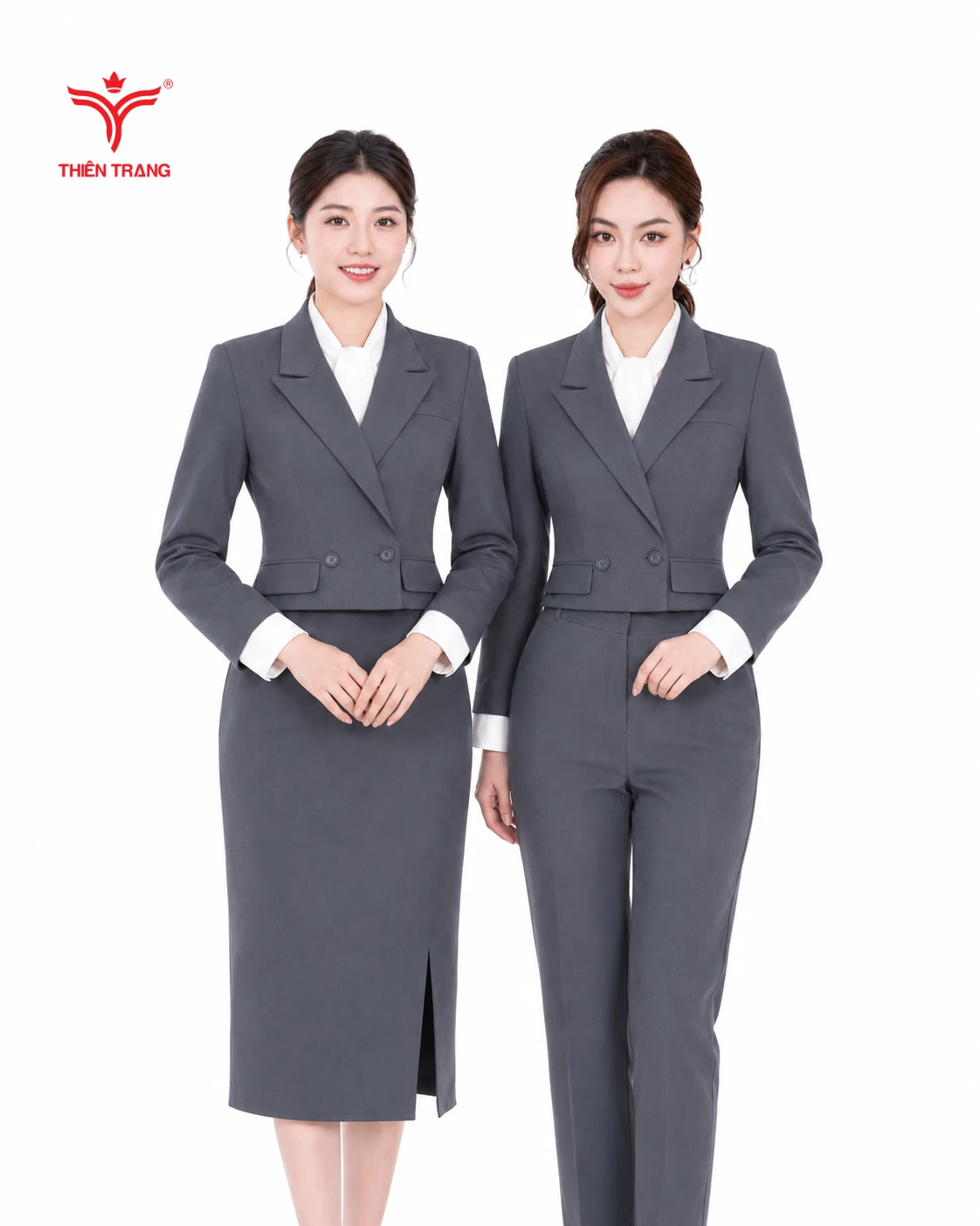 Đồng phục vest nữ dáng lửng màu xám ghi