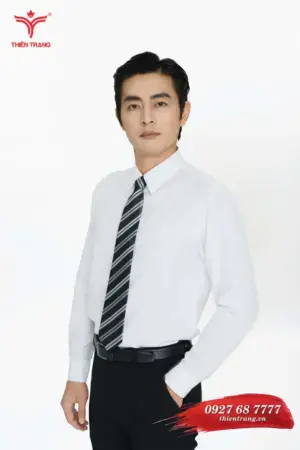 Trước áo sơ mi công sở nam TTDNGASMDNM1E màu trắng phối xanh dương