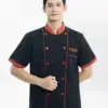 Trước đồng phục bếp khách sạn TTKSADBKS22 màu đen phối đỏ