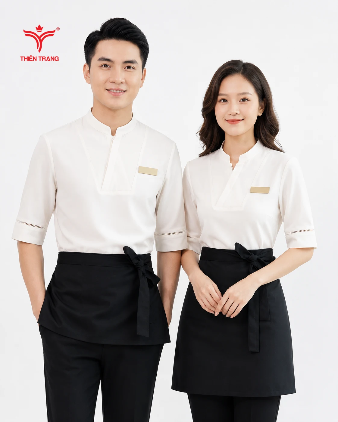 Đồng phục phục vụ nhà hàng cổ trụ tay lỡ