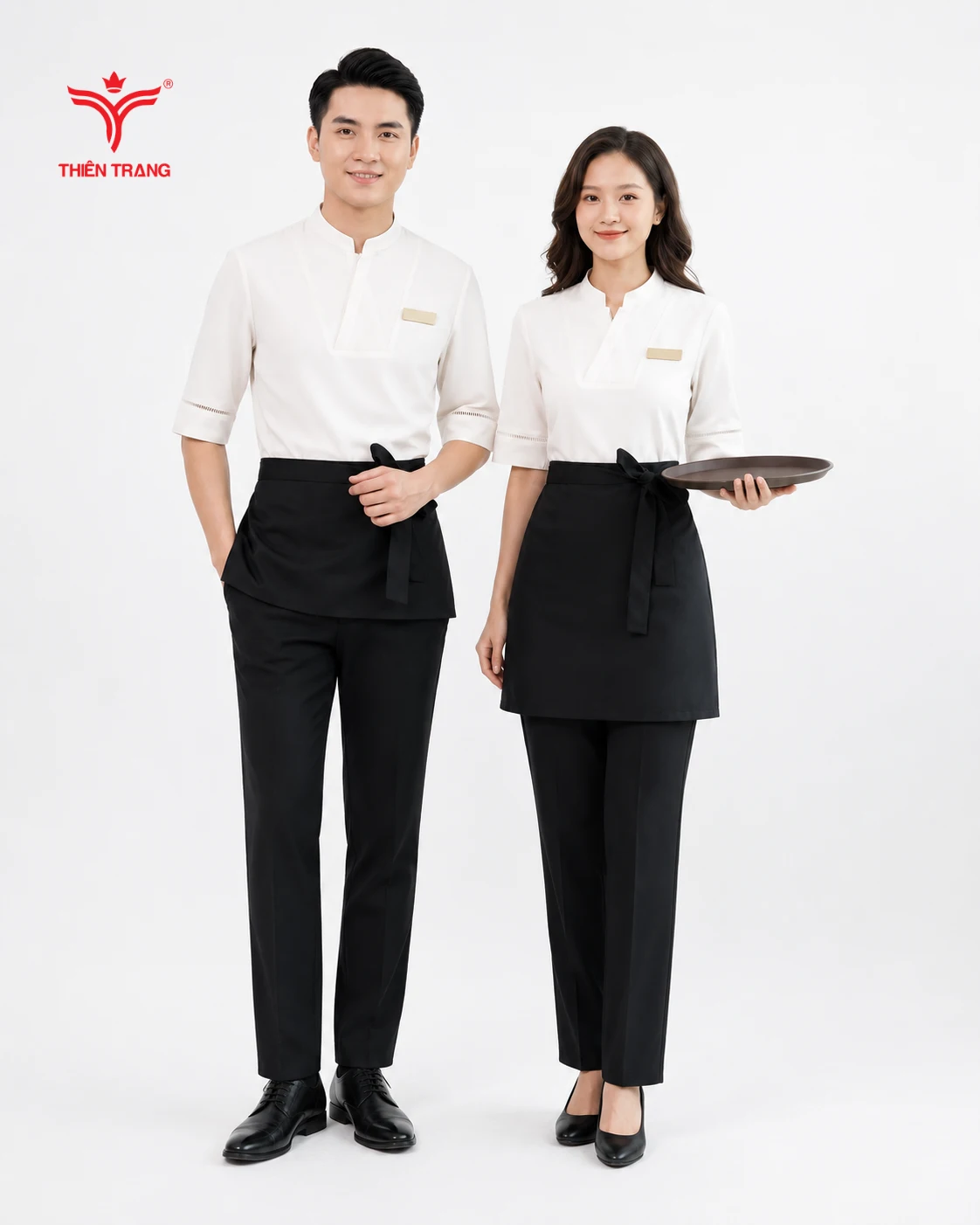 Đồng phục phục vụ nhà hàng cổ trụ tay lỡ - Ảnh 2