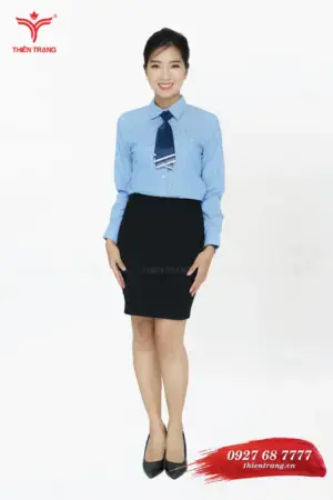 Đồng phục sơ mi nữ tư vấn viên spa TTDNGASM15 màu xanh dương sọc