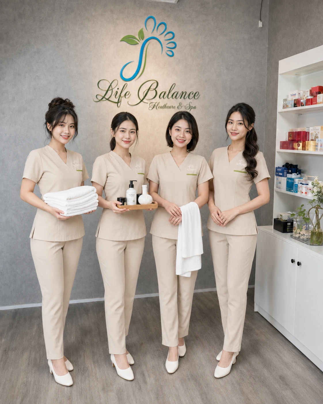 Đồng phục kỹ thuật viên spa cổ tàu TTSPAKTV03 màu xám