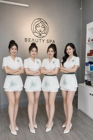 Đồng phục kỹ thuật viên spa cổ tim TTSPAKTV6