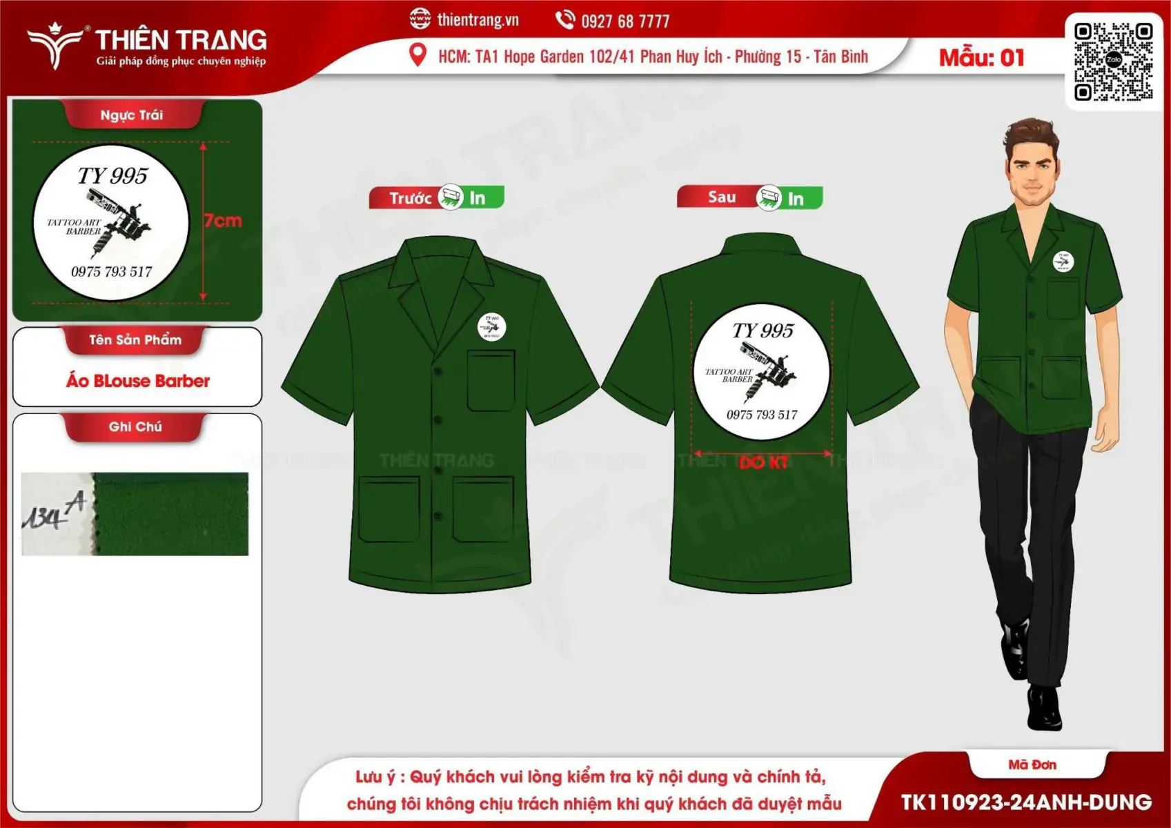 Maket áo Blouse Barber thương hiệu TY 995