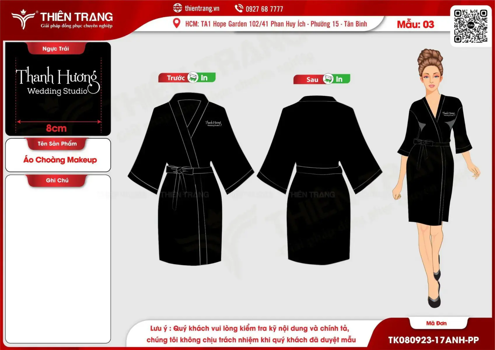 Maket áo choàng makeup thương hiệu Thanh Hương Wedding Studio