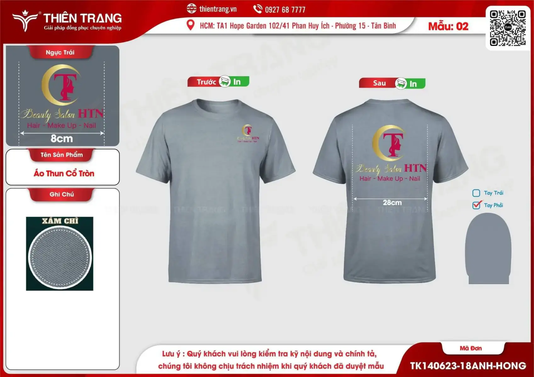 Maket áo thun cổ tròn thương hiệu Beauty Salon HTN
