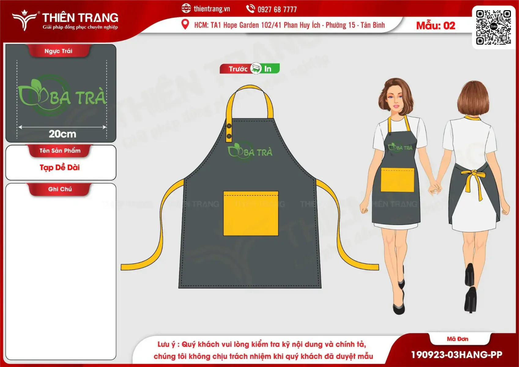 Maket tạp dề dài thương hiệu Ba Trà 2