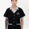 Áo sơ mi barber TTBBESMBB24 màu đen hoa văn