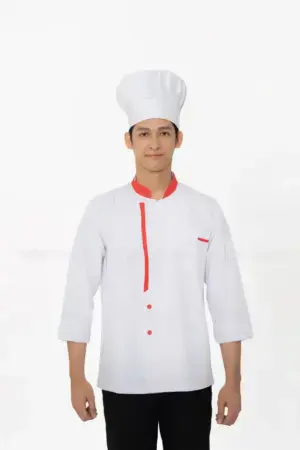 Trước đồng phục bếp khách sạn TTKSADBKS1B màu trắng phối cam