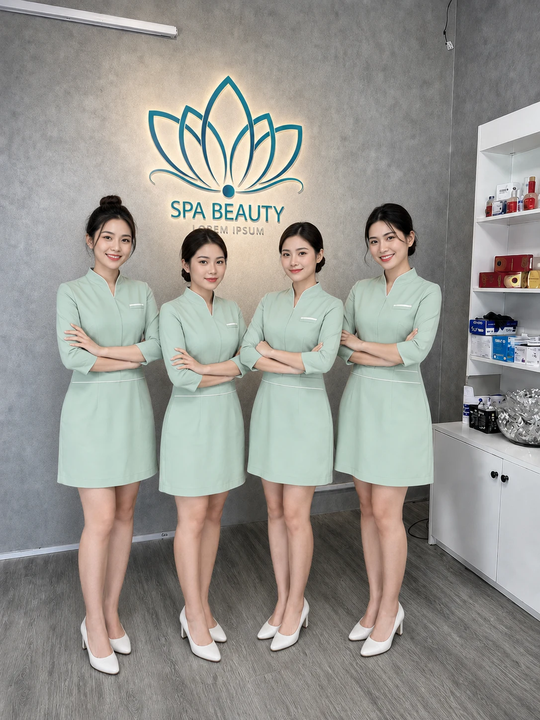 Đồng phục spa màu xanh