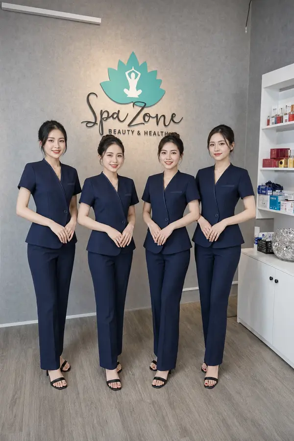 Đồng phục Spa cổ V chéo cao cấp