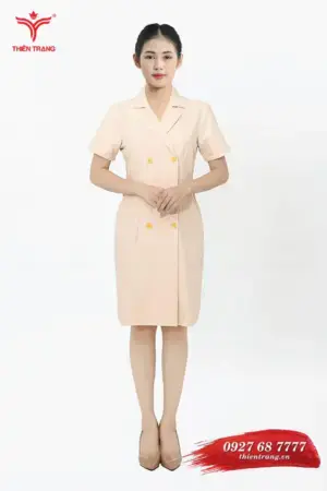 Mẫu đồng phục lễ tân spa màu vàng TTSPALT12