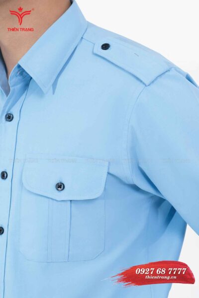 Chi tiết 3 đồng phục bảo vệ khách sạn TTKSABV53 xanh dương nhạt