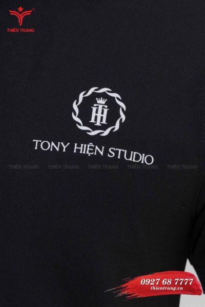 Chi tiết áo thun cổ bẻ studio TTSTDATCB2 màu đen