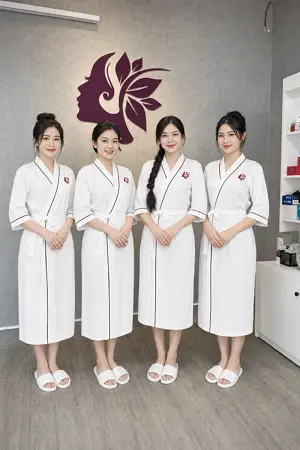 Áo choàng spa cổ chữ V phối viền đen