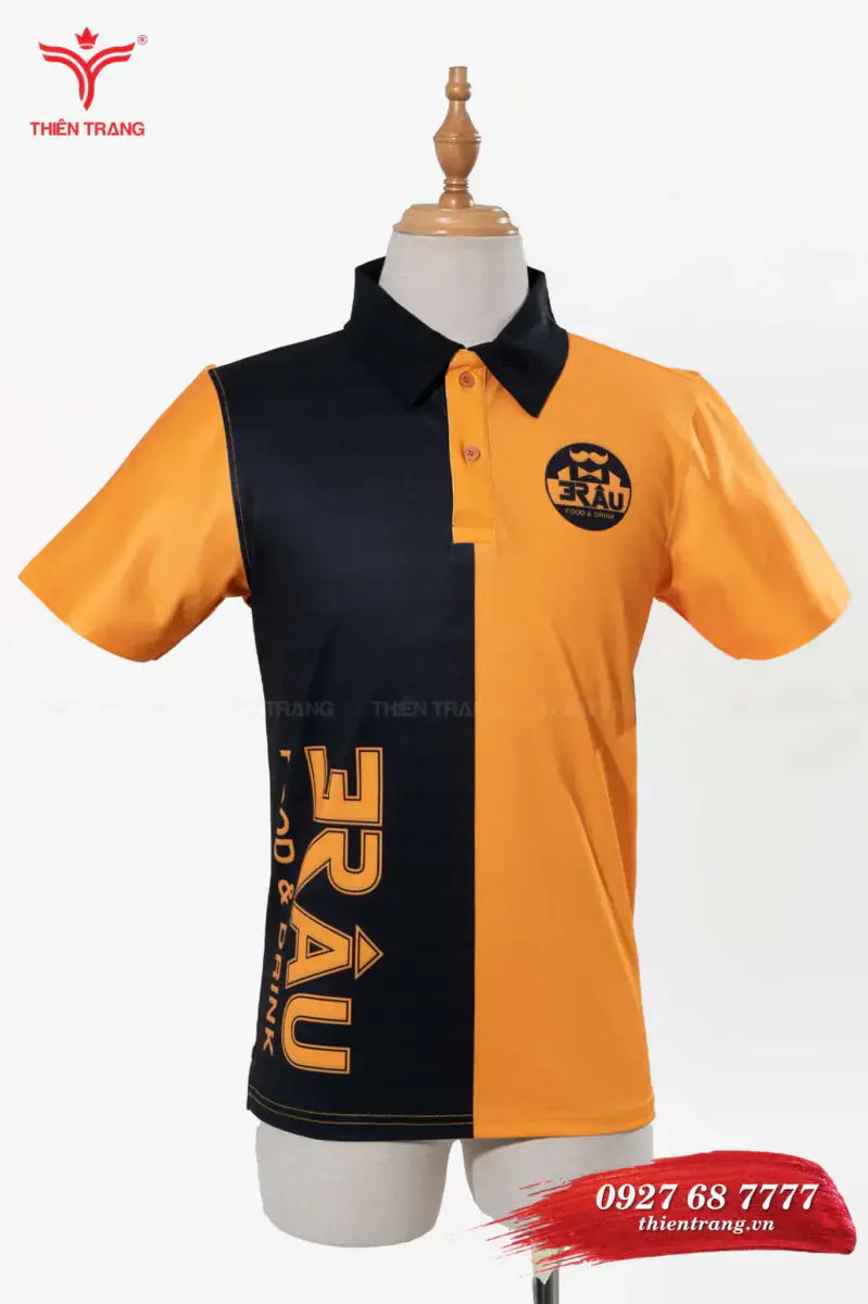 Áo polo đồng phục quán cafe TTCFEATCBF21 màu đen phối cam