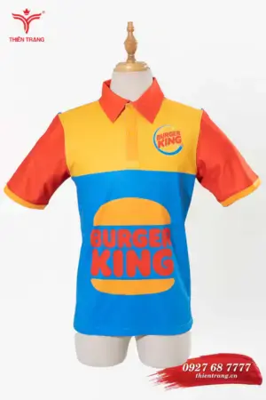 Áo polo đồng phục quán cafe TTCFEATCBF55 màu xanh dương phối vàng đỏ