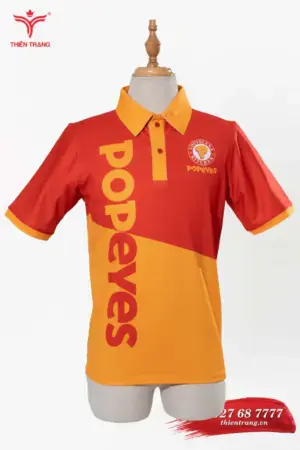 Áo polo đồng phục quán cafe TTCFEATCBF90 màu cam phối đỏ