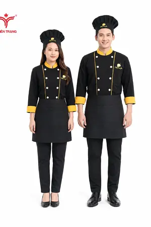 Đồng phục đầu bếp nhà hàng TTNHADBNH27 màu đen phối vàng