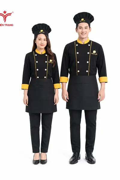 Đồng phục đầu bếp nhà hàng TTNHADBNH27 màu đen phối vàng