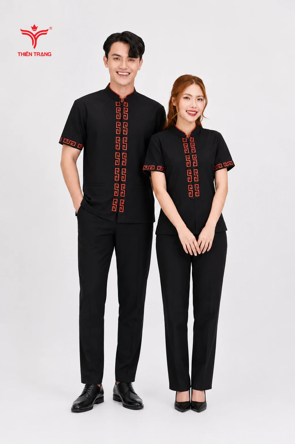 Đồng phục nhà hàng việt TTNHANHVM21 màu đen phối cam