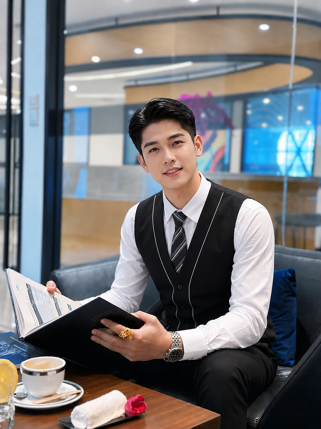 Đồng phục gile nam phối viền trắng