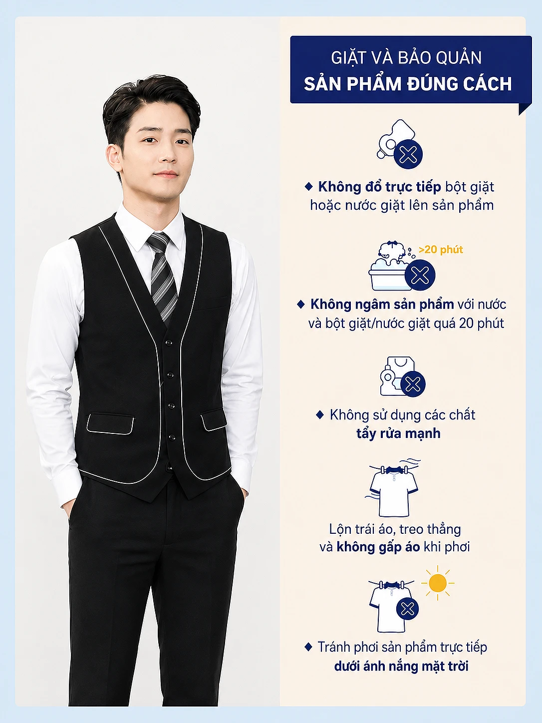 Hướng dẫn bảo quản Đồng phục gile nam phối viền trắng