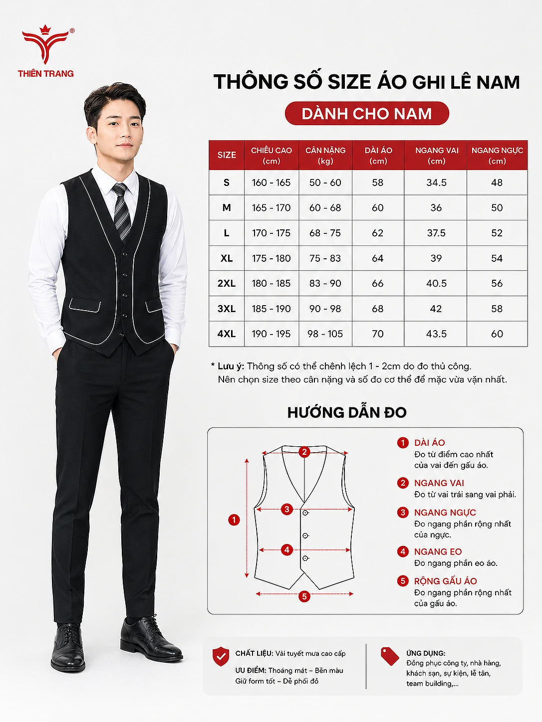 Đồng phục gile nam phối viền trắng