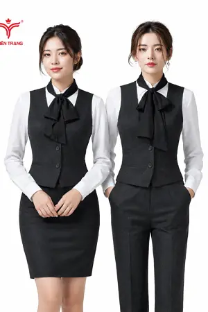 Đồng phục gile nữ công sở phối nơ cổ