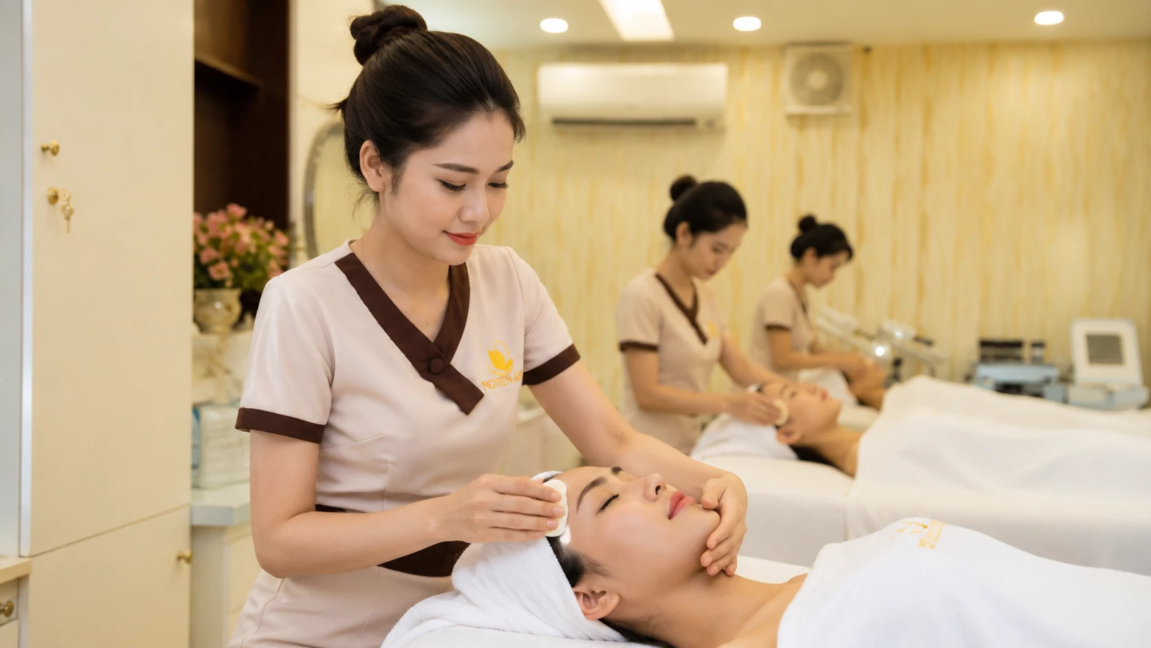 Đồng phục spa màu xanh