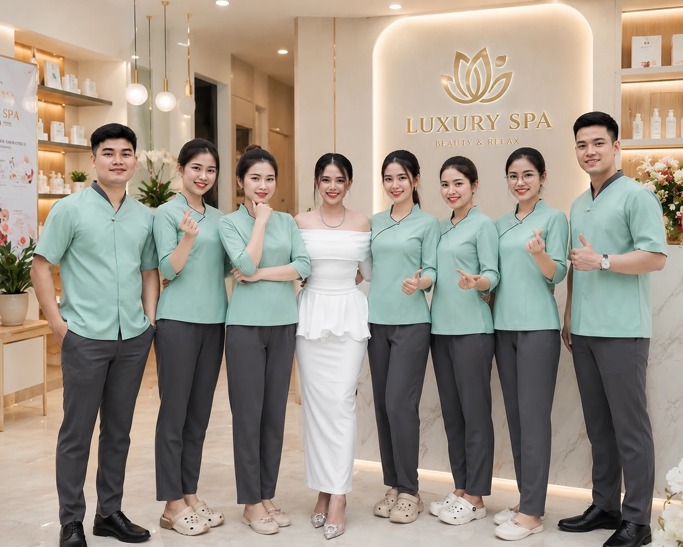 Đồng phục spa màu xanh