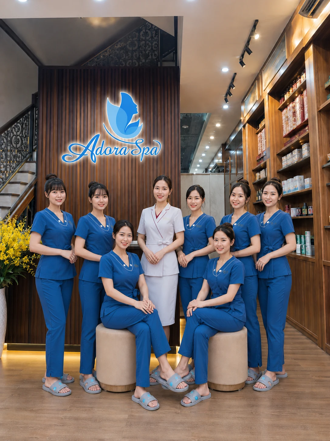 Đồng phục spa màu xanh 