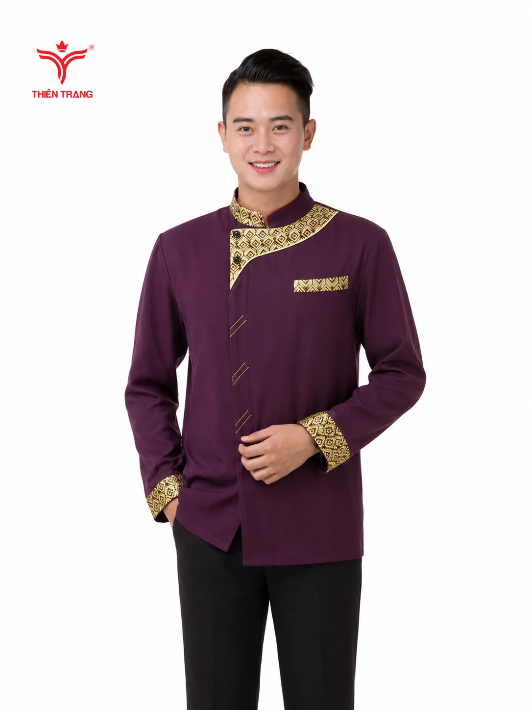 Đồng phục bellman màu tím phối viền thổ cẩm