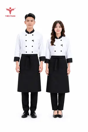 Đồng phục bếp khách sạn TTKSADBKS1A màu trắng phối đen