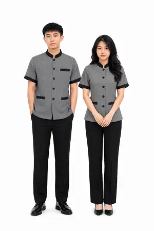 Alternative view of Đồng phục buồng phòng cổ trụ màu xám tiêu