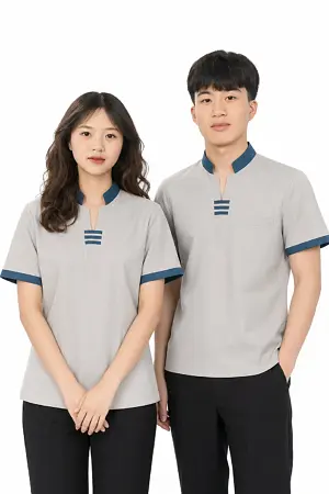 Đồng phục buồng phòng cổ lãnh tụ xẻ chữ V